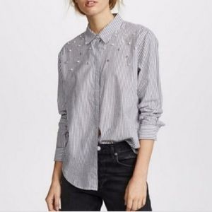 RAILS Taylor Embellished Striped Shirt in Florence Stripe Studded Pearls Holiday